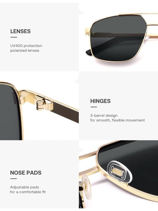 SOJOS Women\'s Gold Grey Trendy Square Polarized Retro Vintage Aviator Sunglasses